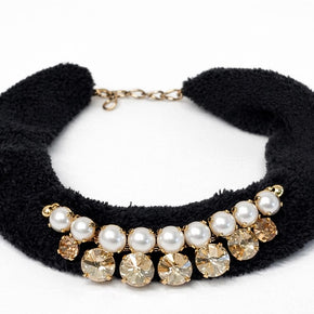 Collana girocollo in velluto nero con perle e cristalli champagne | Choker elegante donna | Collana glamour da sera | Idea regalo donna