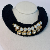 Collana girocollo in velluto nero con perle e cristalli champagne | Choker elegante donna | Collana glamour da sera | Idea regalo donna