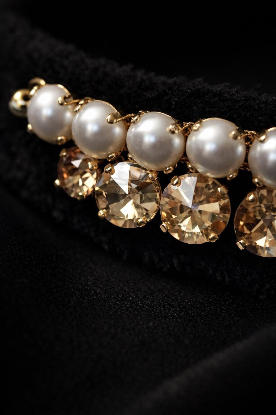 Collana girocollo in velluto nero con perle e cristalli champagne | Choker elegante donna | Collana glamour da sera | Idea regalo donna