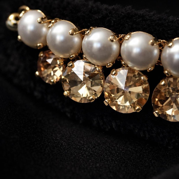 Collana girocollo in velluto nero con perle e cristalli champagne | Choker elegante donna | Collana glamour da sera | Idea regalo donna