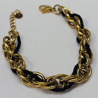 Bracciale catena oro con perline nere | Bracciale maglia larga acciaio inox | Bracciale elegante donna regolabile