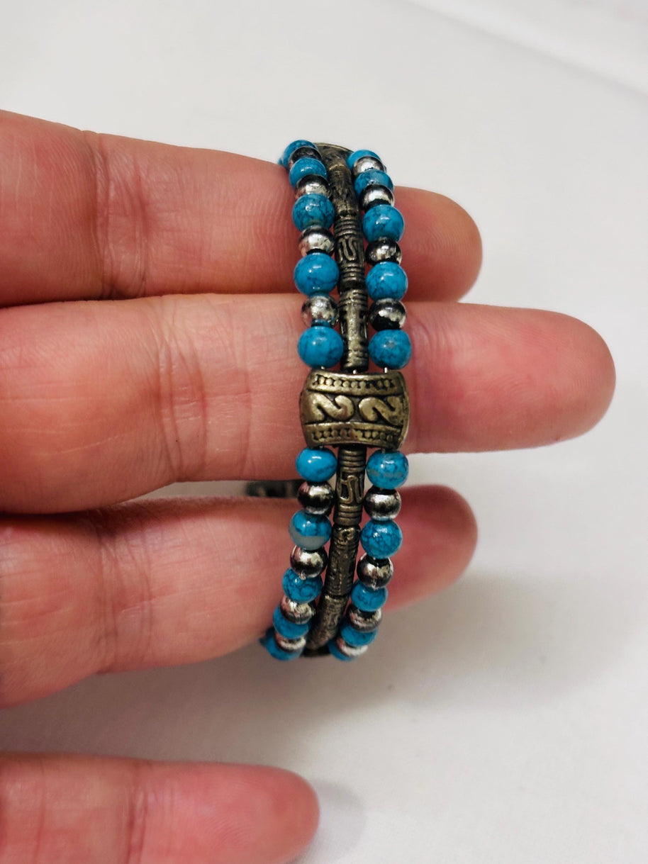 Bracciale uomo pietra turchese | Bracciale perline etnico boho | Gioiello uomo semirigido | Idea regalo uomo