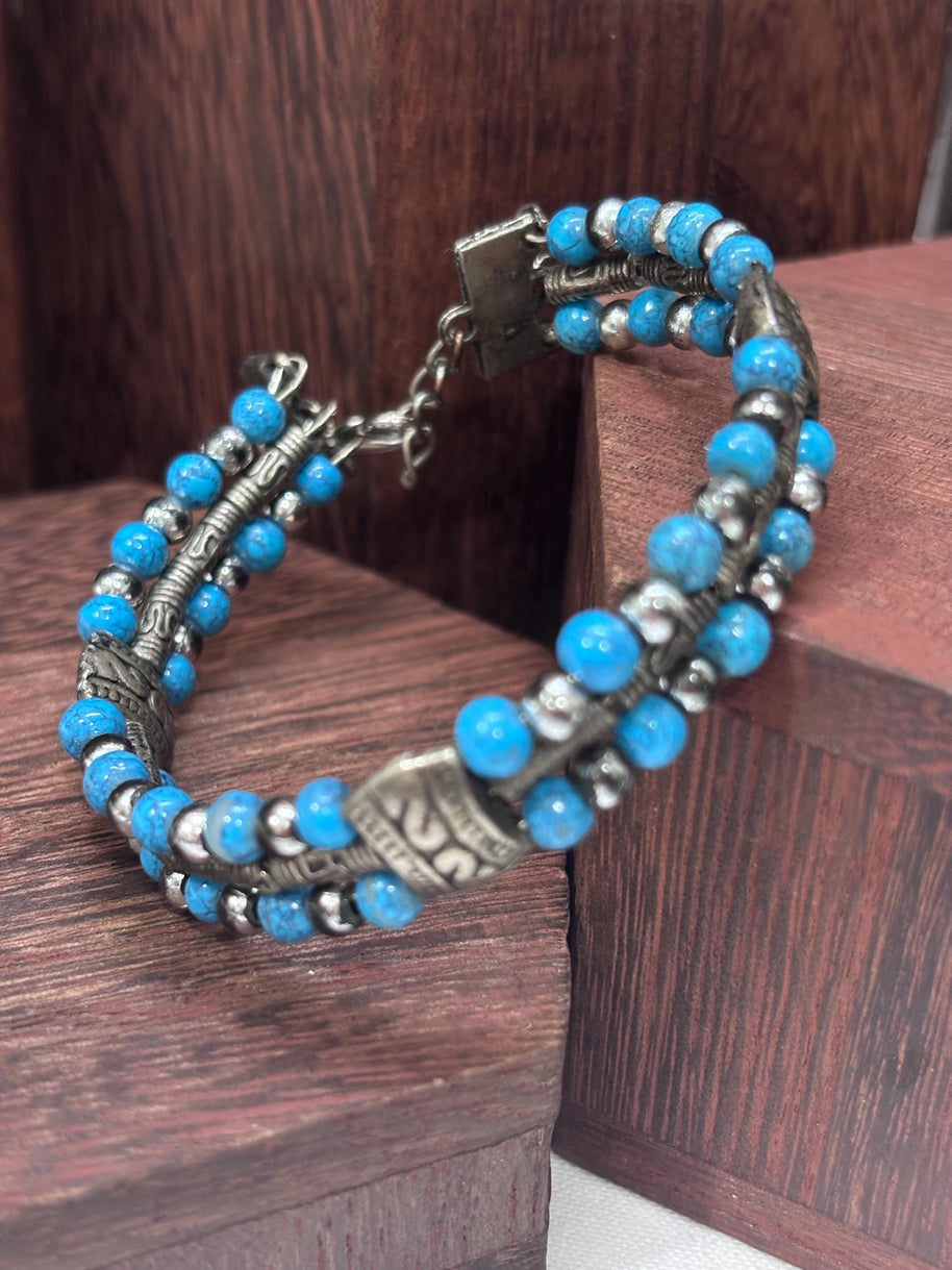 Bracciale uomo pietra turchese | Bracciale perline etnico boho | Gioiello uomo semirigido | Idea regalo uomo
