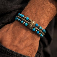 Bracciale uomo pietra turchese | Bracciale perline etnico boho | Gioiello uomo semirigido | Idea regalo uomo