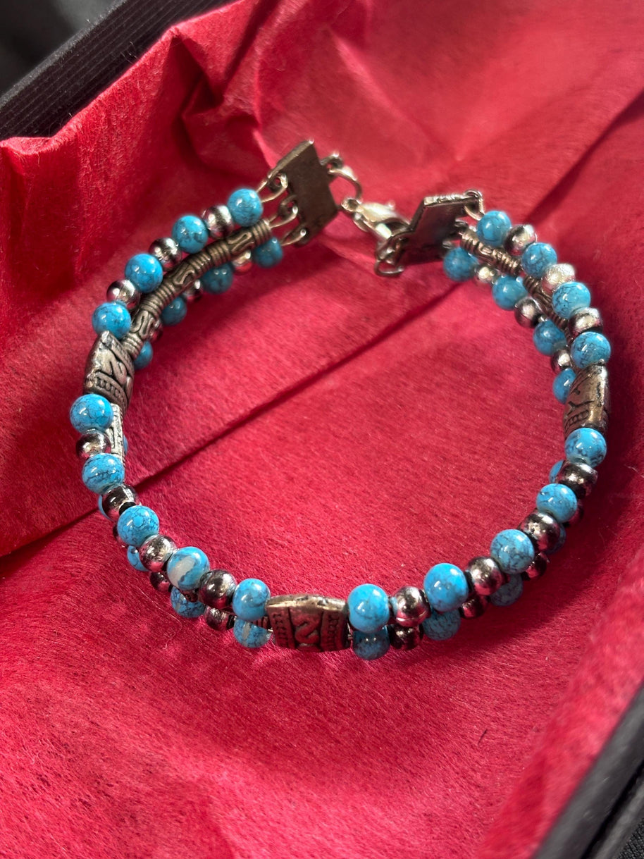 Bracciale uomo pietra turchese | Bracciale perline etnico boho | Gioiello uomo semirigido | Idea regalo uomo