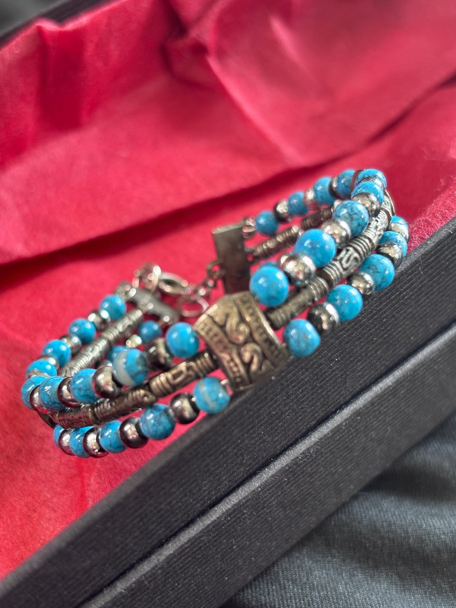 Bracciale uomo pietra turchese | Bracciale perline etnico boho | Gioiello uomo semirigido | Idea regalo uomo