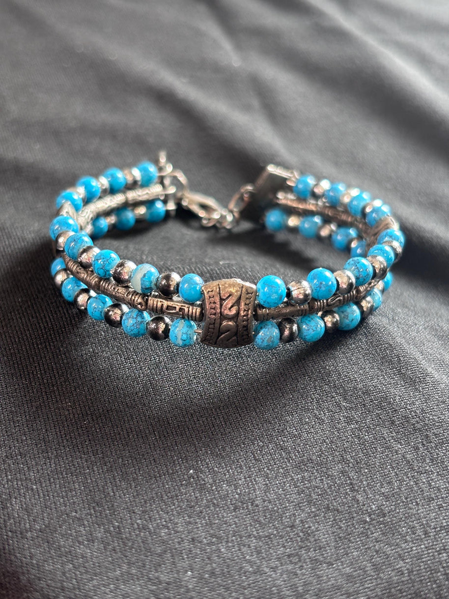 Bracciale uomo pietra turchese | Bracciale perline etnico boho | Gioiello uomo semirigido | Idea regalo uomo