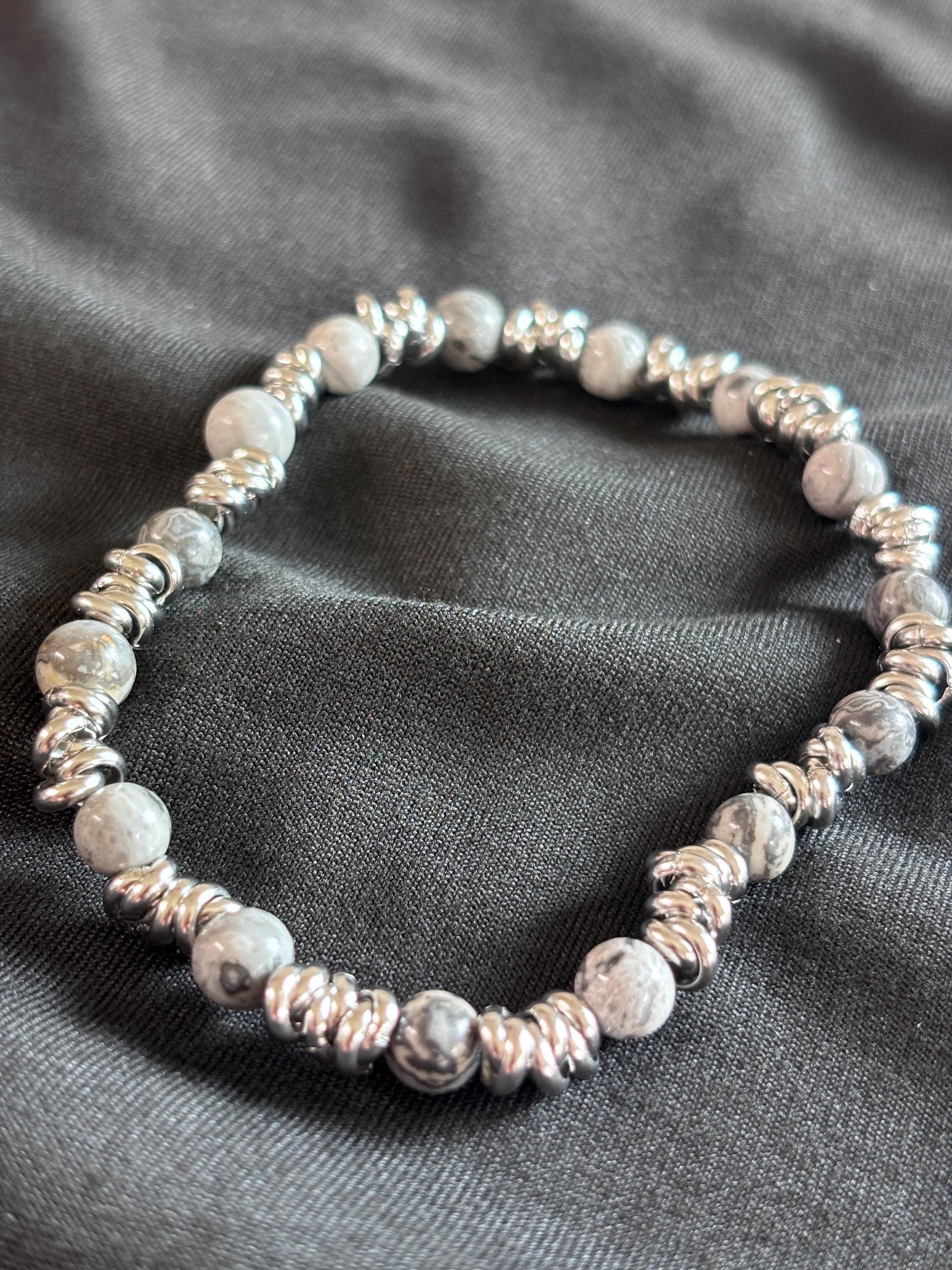 Bracciale uomo pietre naturali e acciaio | Bracciale elasticizzato uomo onice lapislazzuli jasper | Bracciale minimal uomo |Idea regalo uomo
