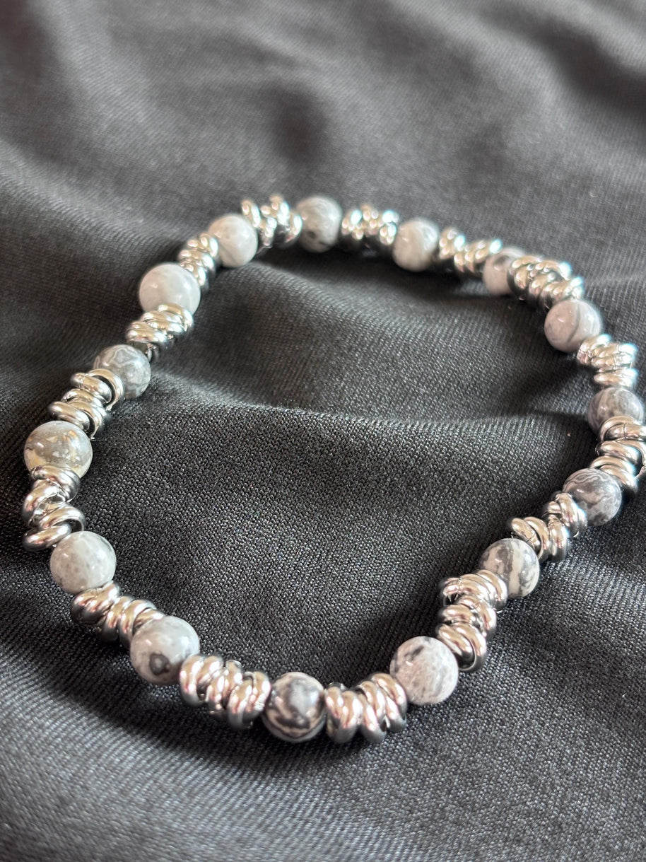 Bracciale uomo pietre naturali e acciaio | Bracciale elasticizzato uomo onice lapislazzuli jasper | Bracciale minimal uomo |Idea regalo uomo