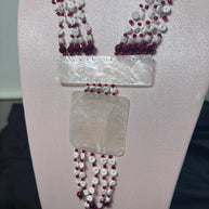 Collana boho multifilo bianco rosso con ciondolo in madreperla | Collana etnica lunga con perline | Gioiello estate donna