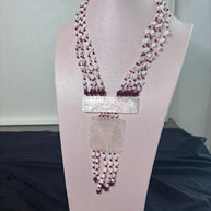 Collana boho multifilo bianco rosso con ciondolo in madreperla | Collana etnica lunga con perline | Gioiello estate donna