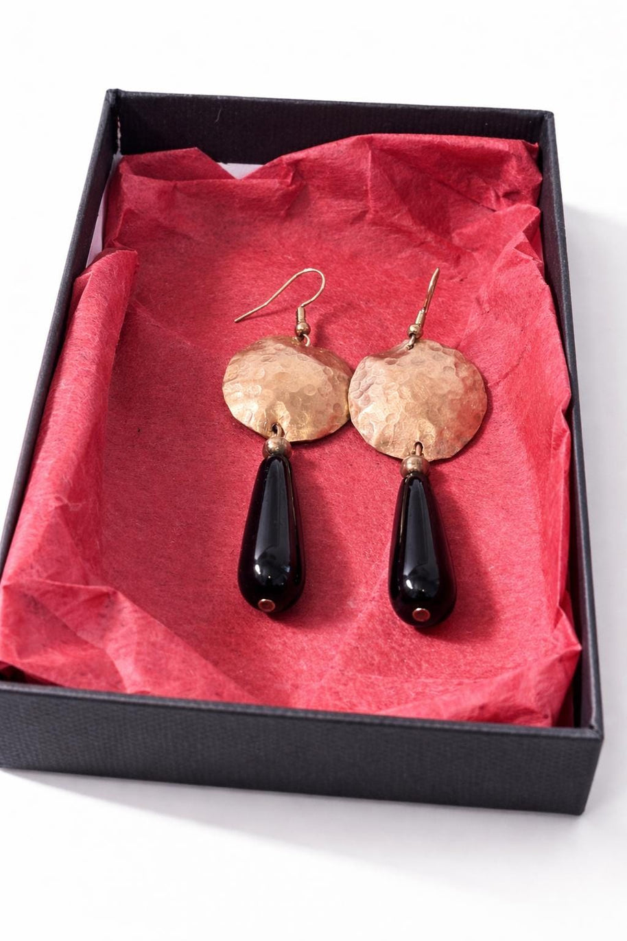 Orecchini rame pendente nero | Orecchini rame martellato | Orecchini lunghi rame fatti a mano | Idea regalo donna