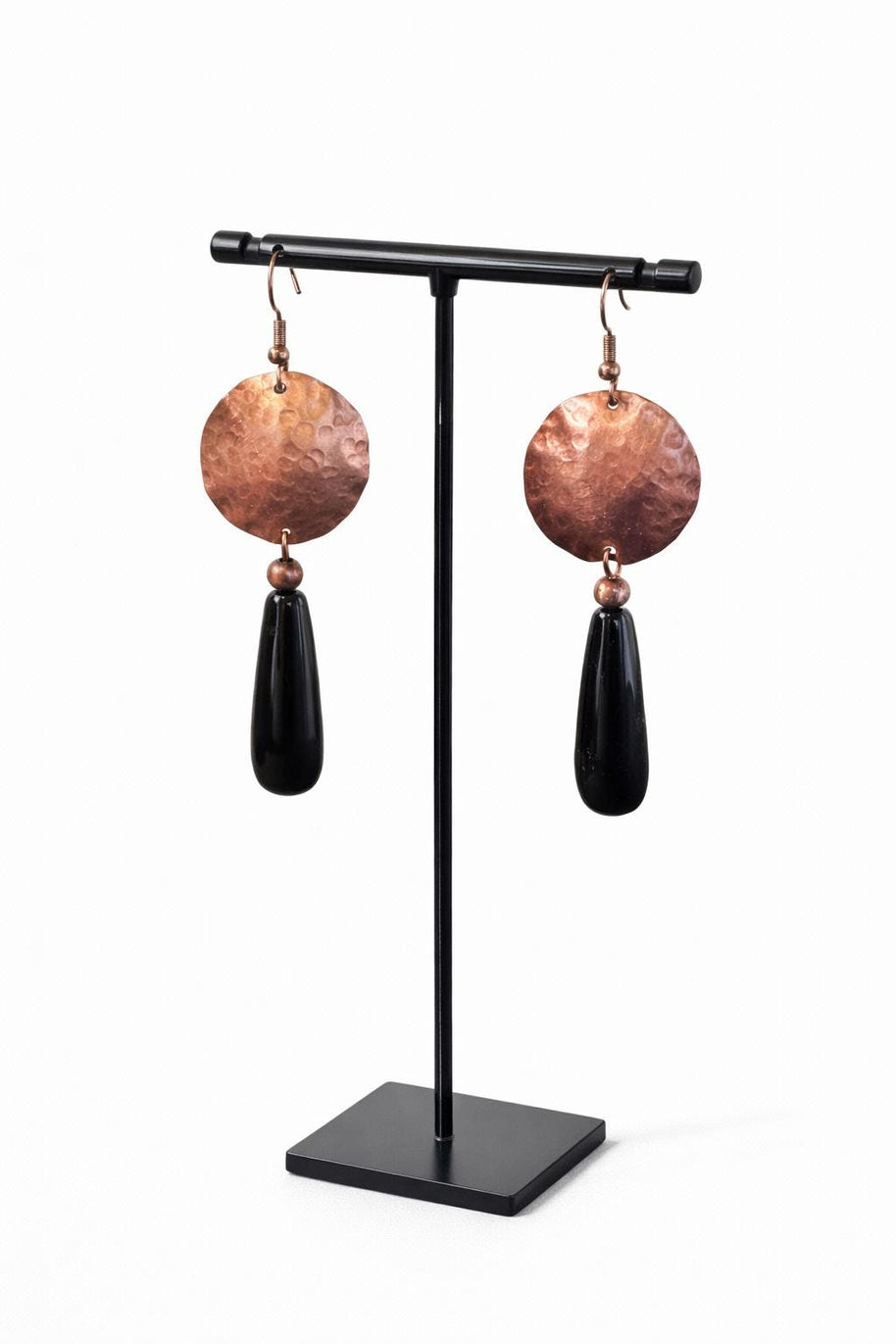 Orecchini rame pendente nero | Orecchini rame martellato | Orecchini lunghi rame fatti a mano | Idea regalo donna