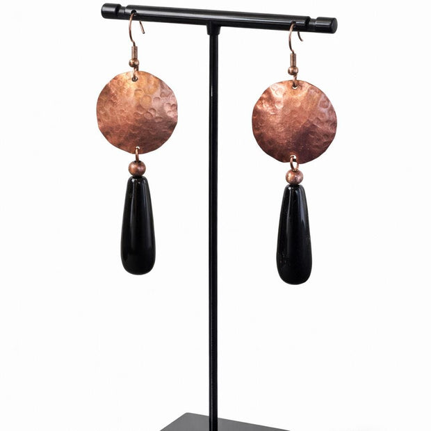 Orecchini rame pendente nero | Orecchini rame martellato | Orecchini lunghi rame fatti a mano | Idea regalo donna
