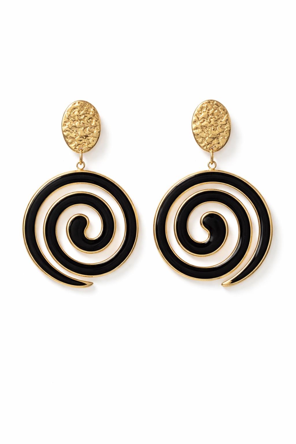 Orecchini spirale oro e nero in acciaio | Orecchini lunghi spirale | Spiral earrings gold black | Orecchini moderni donna