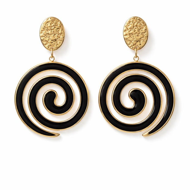 Orecchini spirale oro e nero in acciaio | Orecchini lunghi spirale | Spiral earrings gold black | Orecchini moderni donna