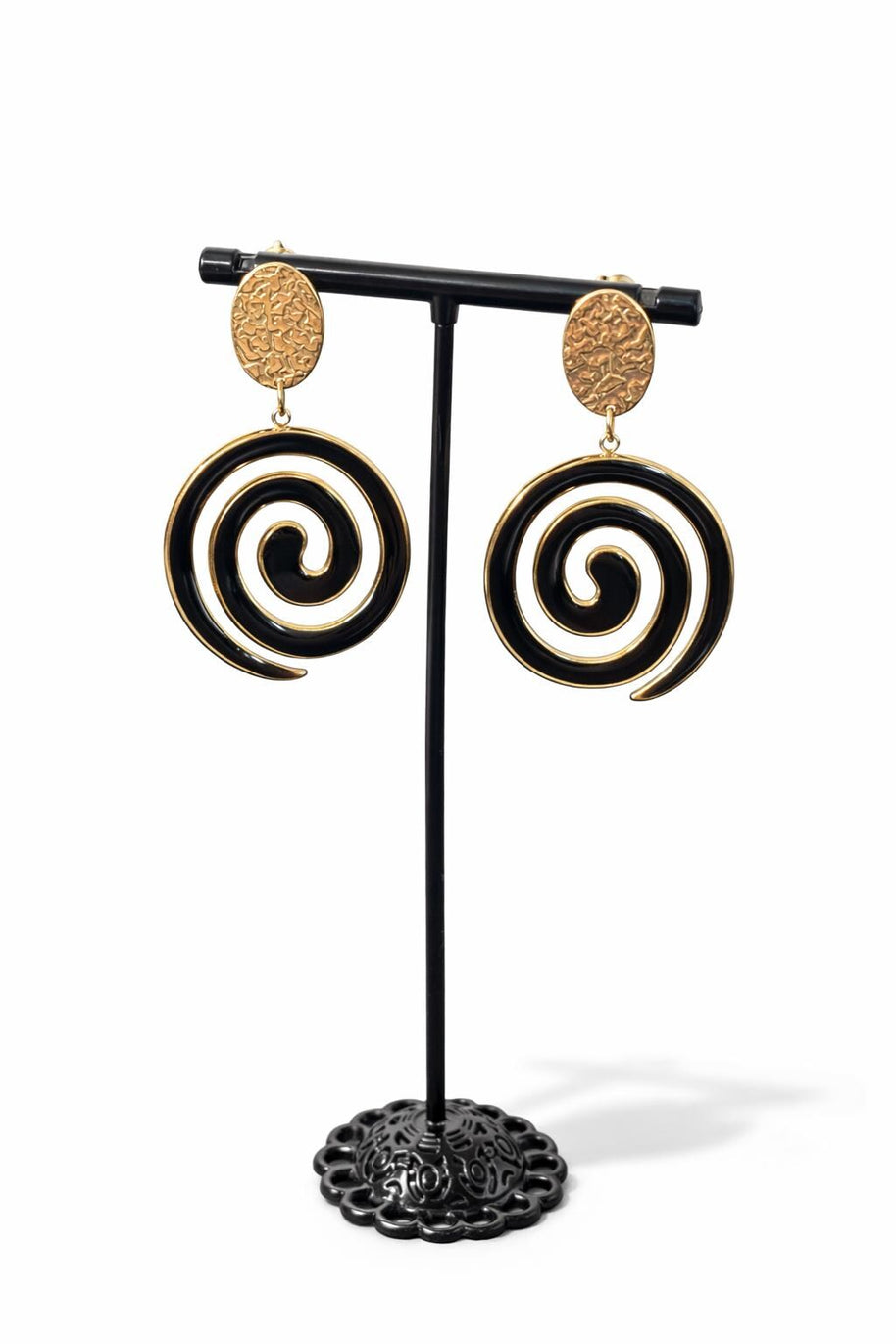 Orecchini spirale oro e nero in acciaio | Orecchini lunghi spirale | Spiral earrings gold black | Orecchini moderni donna