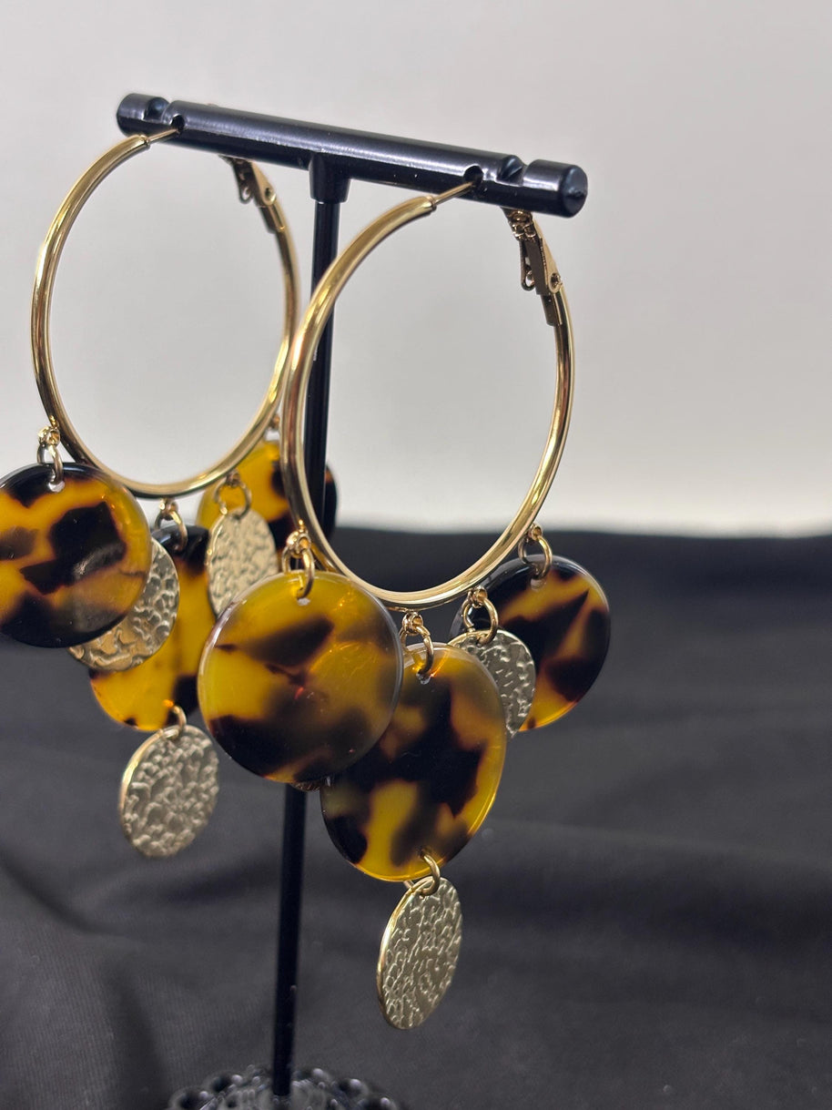 Orecchini cerchio grandi tartarugati | Hoop earrings acciaio e resina | Orecchini pendenti oro donna eleganti | Orecchini estivi