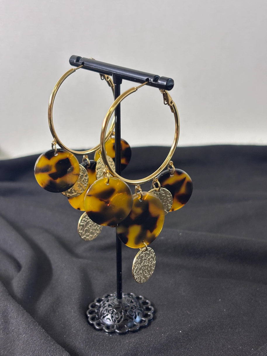 Orecchini cerchio grandi tartarugati | Hoop earrings acciaio e resina | Orecchini pendenti oro donna eleganti | Orecchini estivi