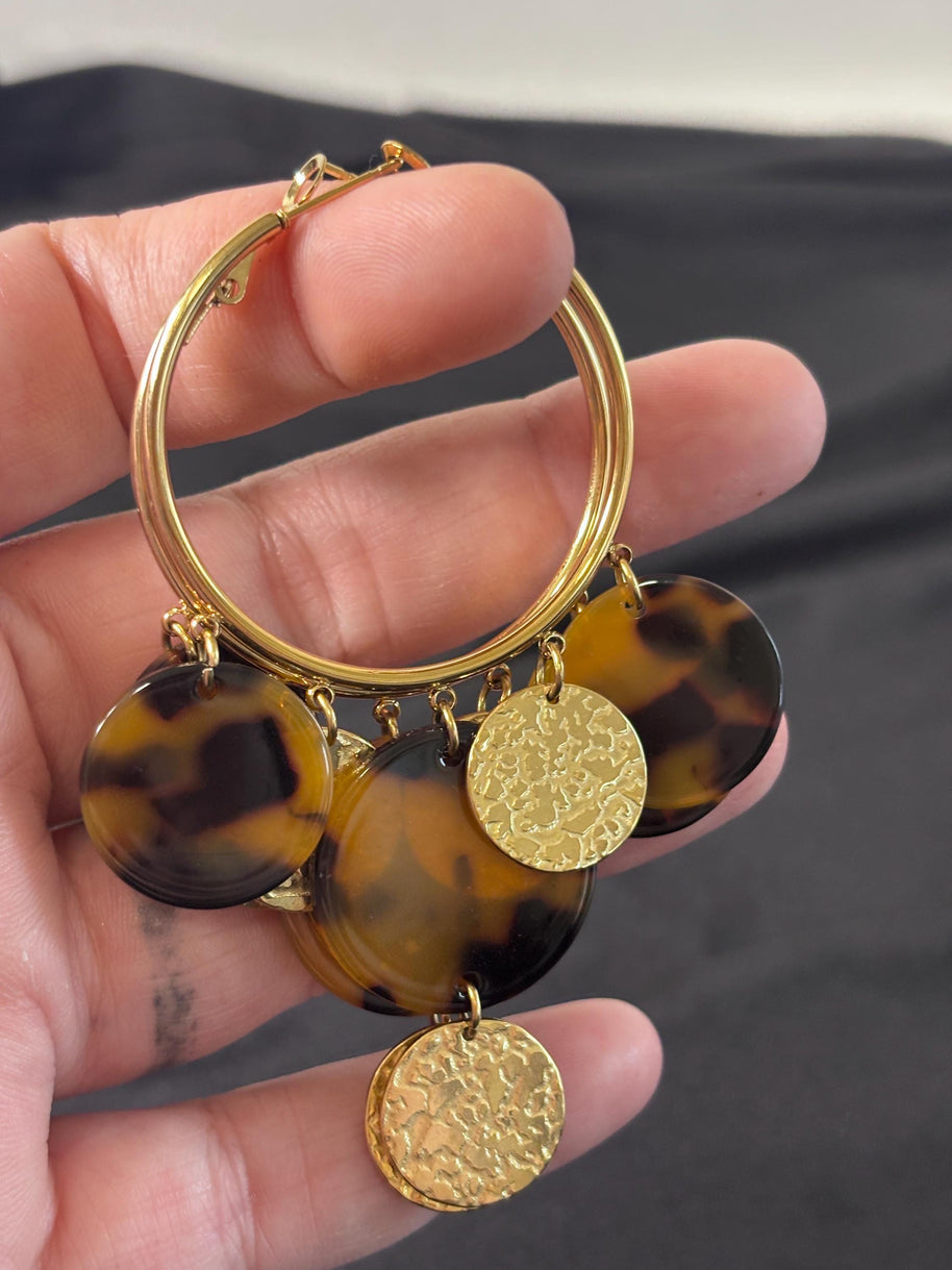 Orecchini cerchio grandi tartarugati | Hoop earrings acciaio e resina | Orecchini pendenti oro donna eleganti | Orecchini estivi