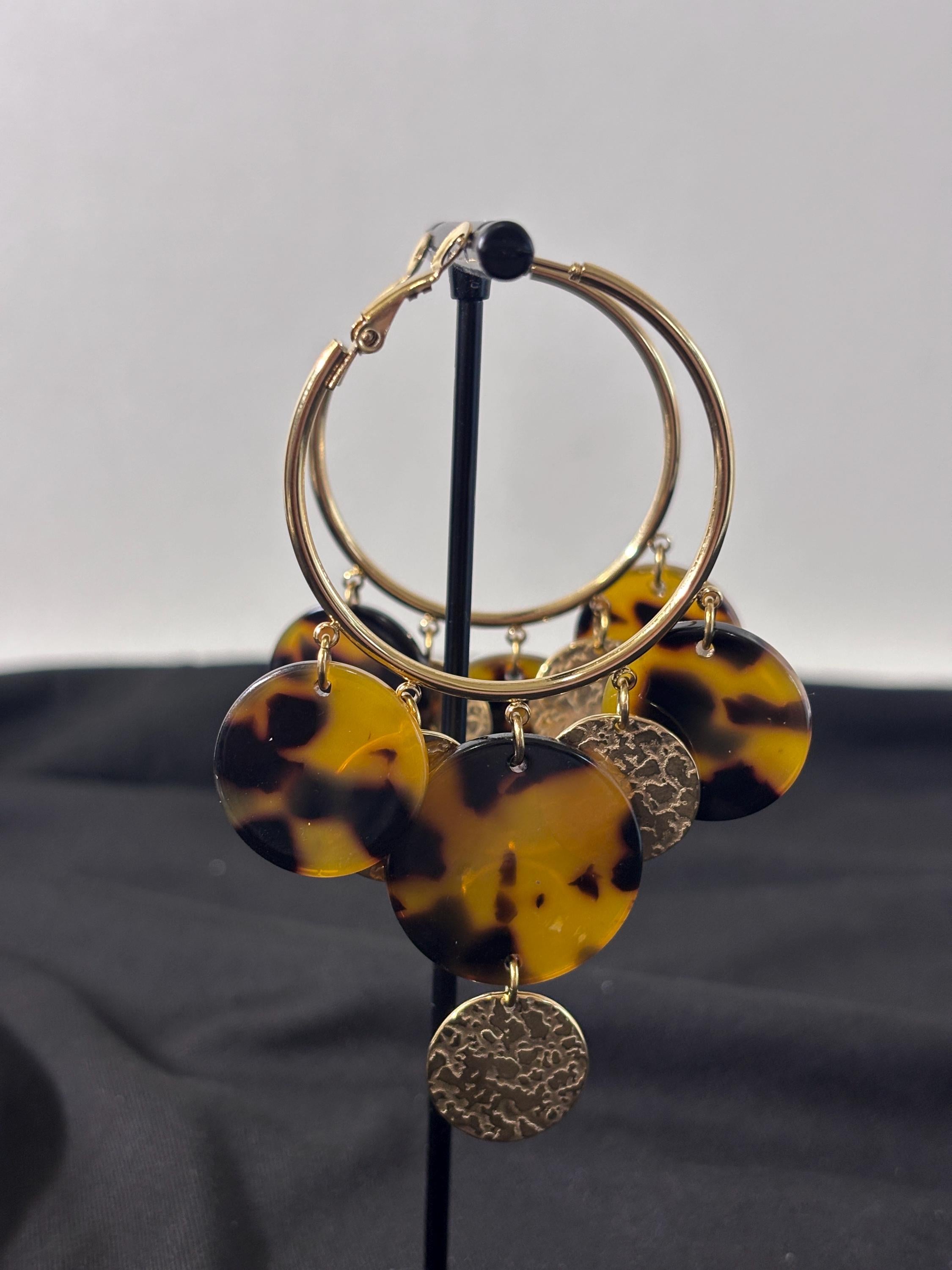 Orecchini cerchio grandi tartarugati | Hoop earrings acciaio e resina | Orecchini pendenti oro donna eleganti | Orecchini estivi