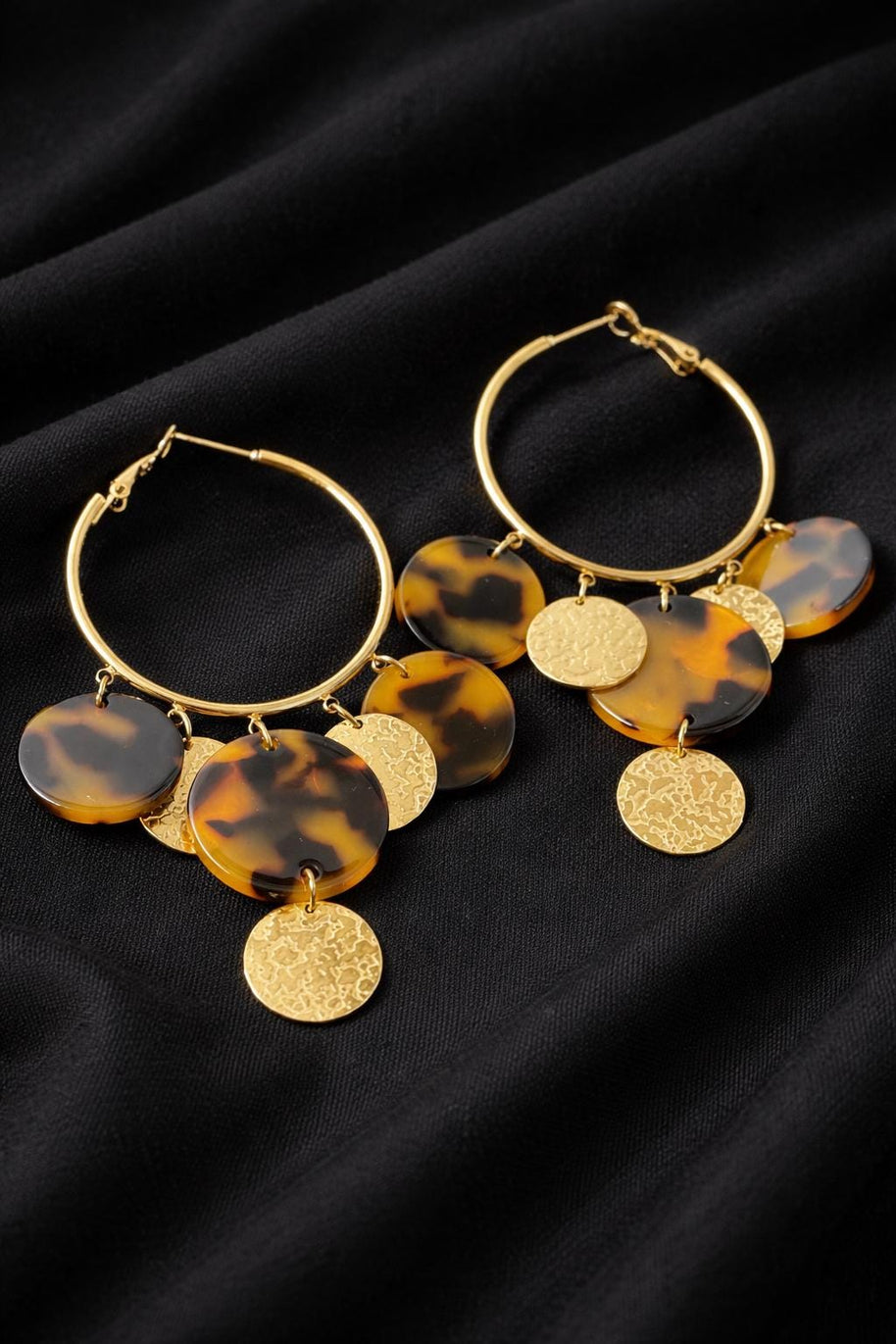 Orecchini cerchio grandi tartarugati | Hoop earrings acciaio e resina | Orecchini pendenti oro donna eleganti | Orecchini estivi