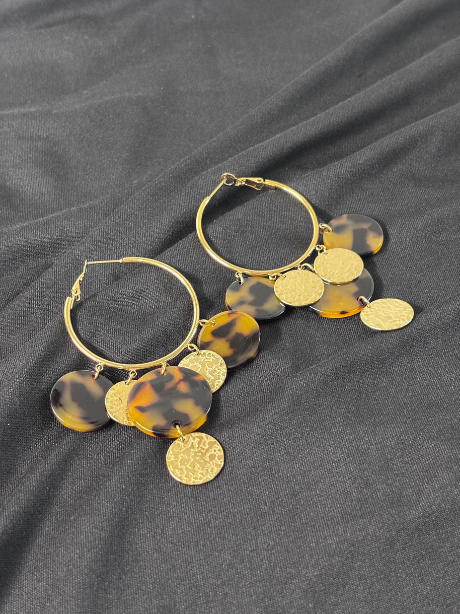 Orecchini cerchio grandi tartarugati | Hoop earrings acciaio e resina | Orecchini pendenti oro donna eleganti | Orecchini estivi