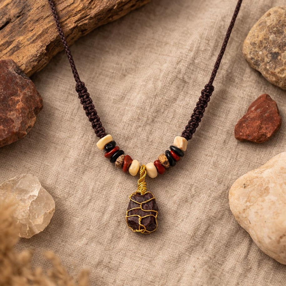 Collana uomo pietra naturale macramè | Ciondolo pietra grezza | Collana regolabile con pietre naturali | Stile boho uomo