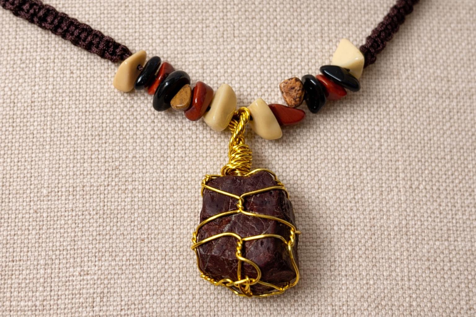 Collana uomo pietra naturale macramè | Ciondolo pietra grezza | Collana regolabile con pietre naturali | Stile boho uomo