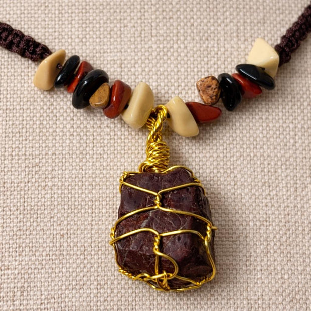 Collana uomo pietra naturale macramè | Ciondolo pietra grezza | Collana regolabile con pietre naturali | Stile boho uomo