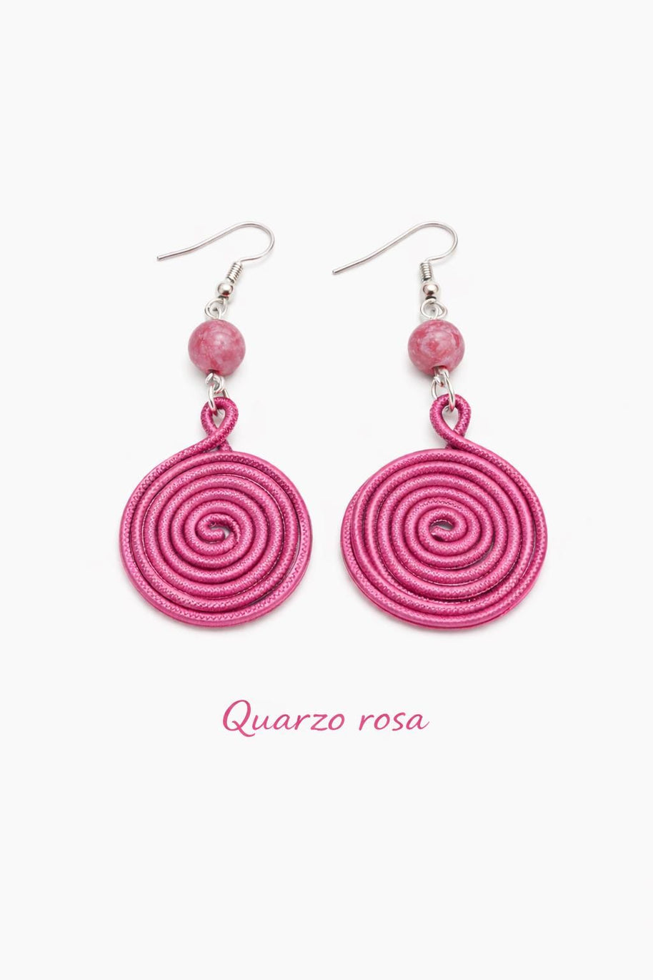 Orecchini spirale in alluminio con pietra naturale | Spiral earrings with natural stone | Orecchini boho leggeri antiallergici | 10 colori