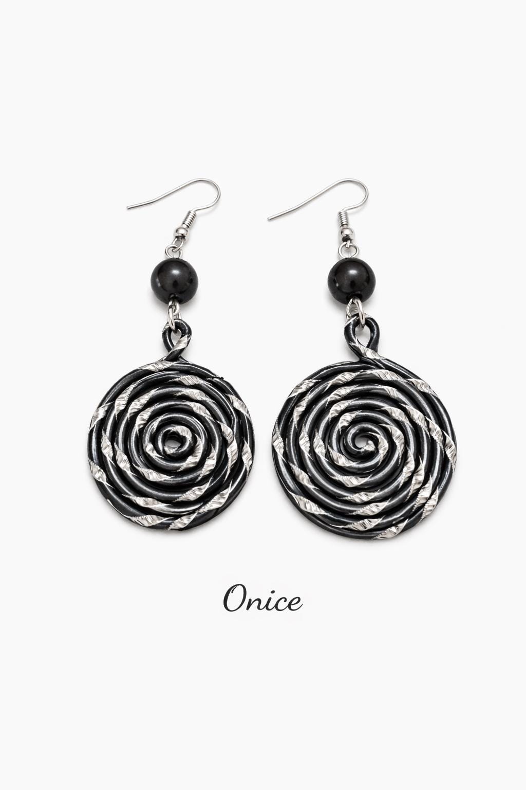 Orecchini spirale in alluminio con pietra naturale | Spiral earrings with natural stone | Orecchini boho leggeri antiallergici | 10 colori