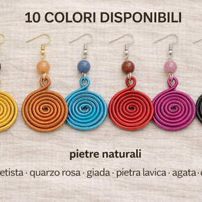 Orecchini spirale in alluminio con pietra naturale | Spiral earrings with natural stone | Orecchini boho leggeri antiallergici | 10 colori
