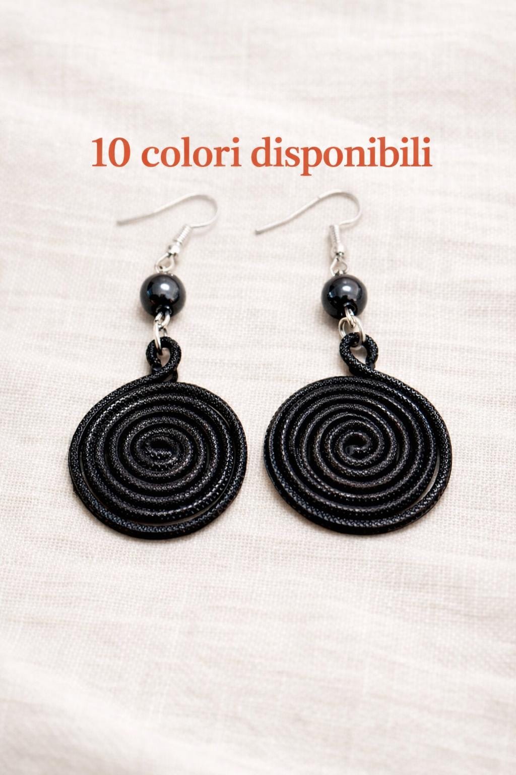 Orecchini spirale in alluminio con pietra naturale | Spiral earrings with natural stone | Orecchini boho leggeri antiallergici | 10 colori