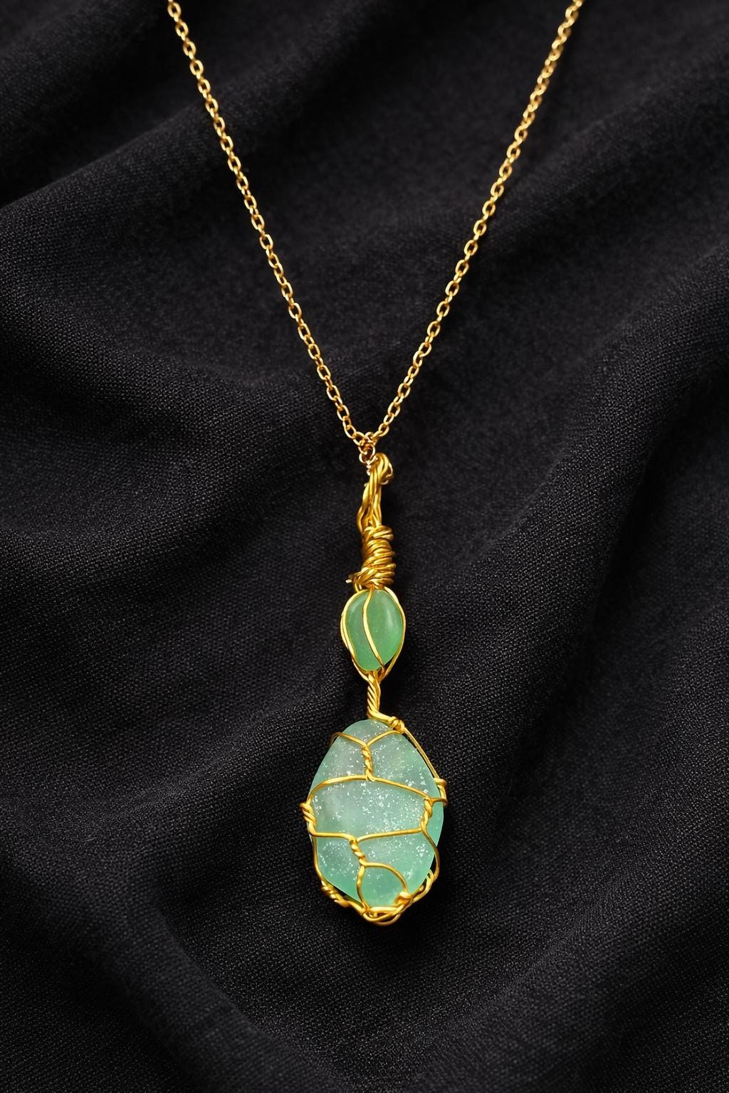 Green Sea Glass Necklace | Wire Wrapped Beach Glass Pendant | Ocean Inspired Jewelry | Ocean Lover Gift | Minimal Gold Necklace