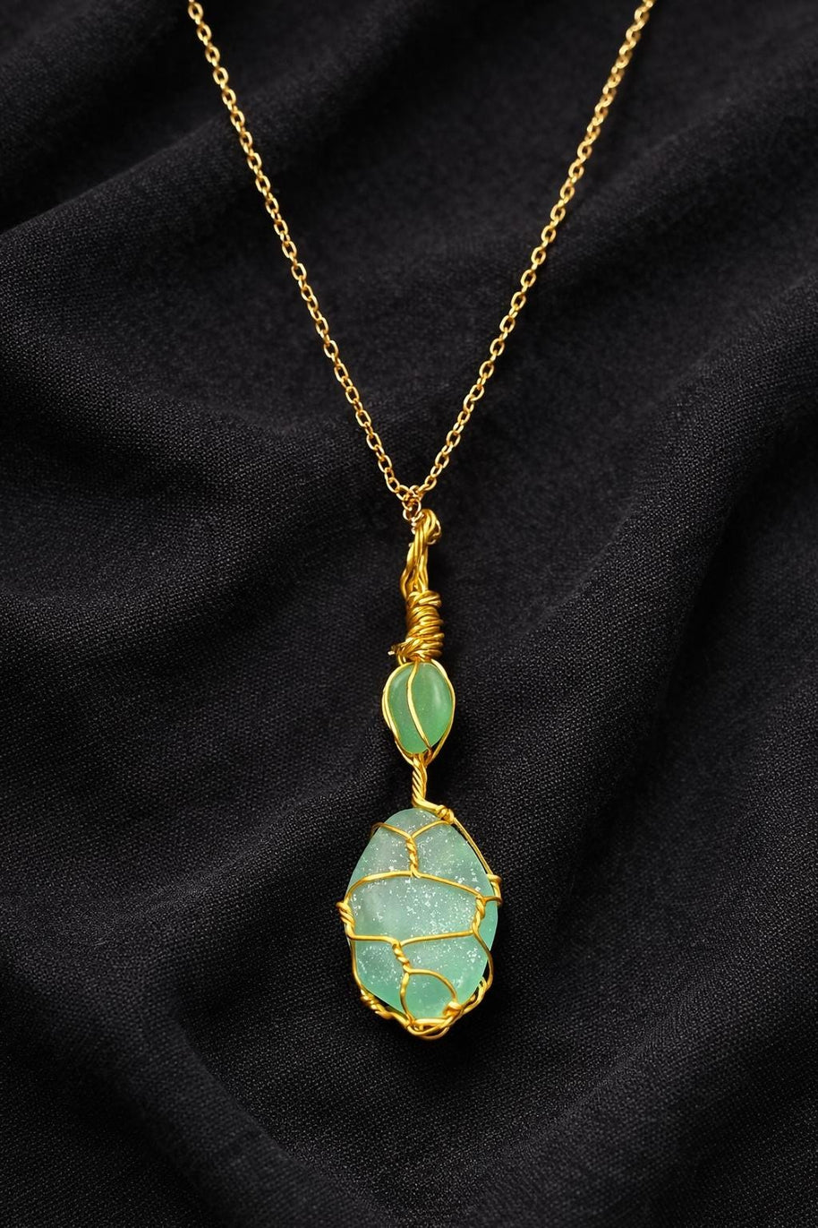 Green Sea Glass Necklace | Wire Wrapped Beach Glass Pendant | Ocean Inspired Jewelry | Ocean Lover Gift | Minimal Gold Necklace