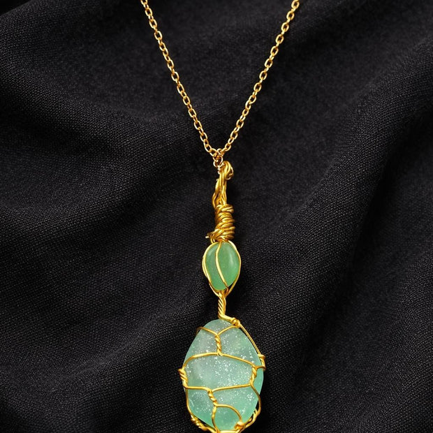 Green Sea Glass Necklace | Wire Wrapped Beach Glass Pendant | Ocean Inspired Jewelry | Ocean Lover Gift | Minimal Gold Necklace