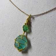 Green Sea Glass Necklace | Wire Wrapped Beach Glass Pendant | Ocean Inspired Jewelry | Ocean Lover Gift | Minimal Gold Necklace