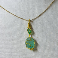 Green Sea Glass Necklace | Wire Wrapped Beach Glass Pendant | Ocean Inspired Jewelry | Ocean Lover Gift | Minimal Gold Necklace