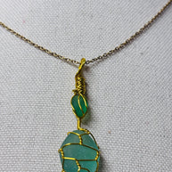 Green Sea Glass Necklace | Wire Wrapped Beach Glass Pendant | Ocean Inspired Jewelry | Ocean Lover Gift | Minimal Gold Necklace