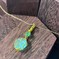 Green Sea Glass Necklace | Wire Wrapped Beach Glass Pendant | Ocean Inspired Jewelry | Ocean Lover Gift | Minimal Gold Necklace