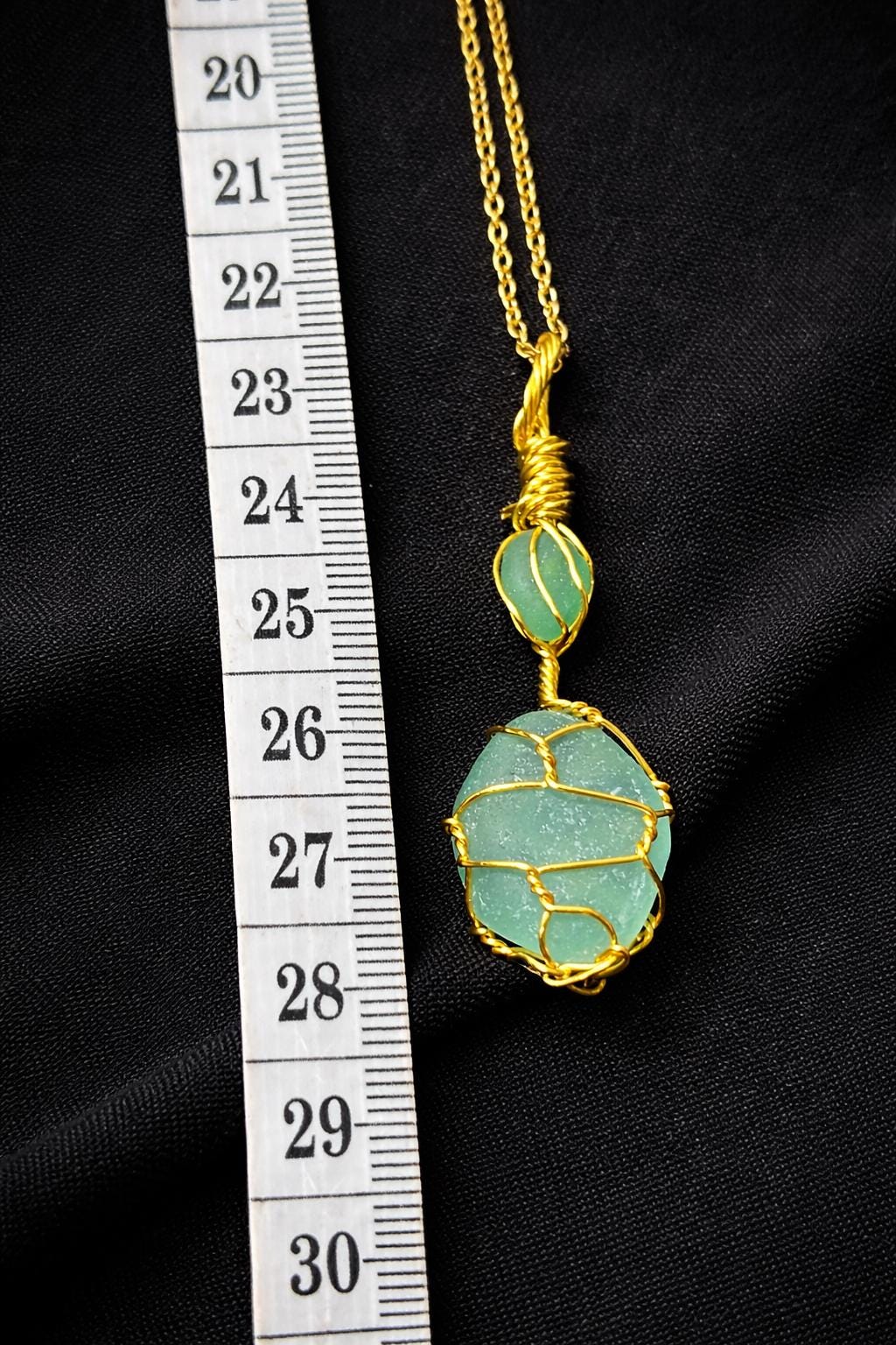 Green Sea Glass Necklace | Wire Wrapped Beach Glass Pendant | Ocean Inspired Jewelry | Ocean Lover Gift | Minimal Gold Necklace