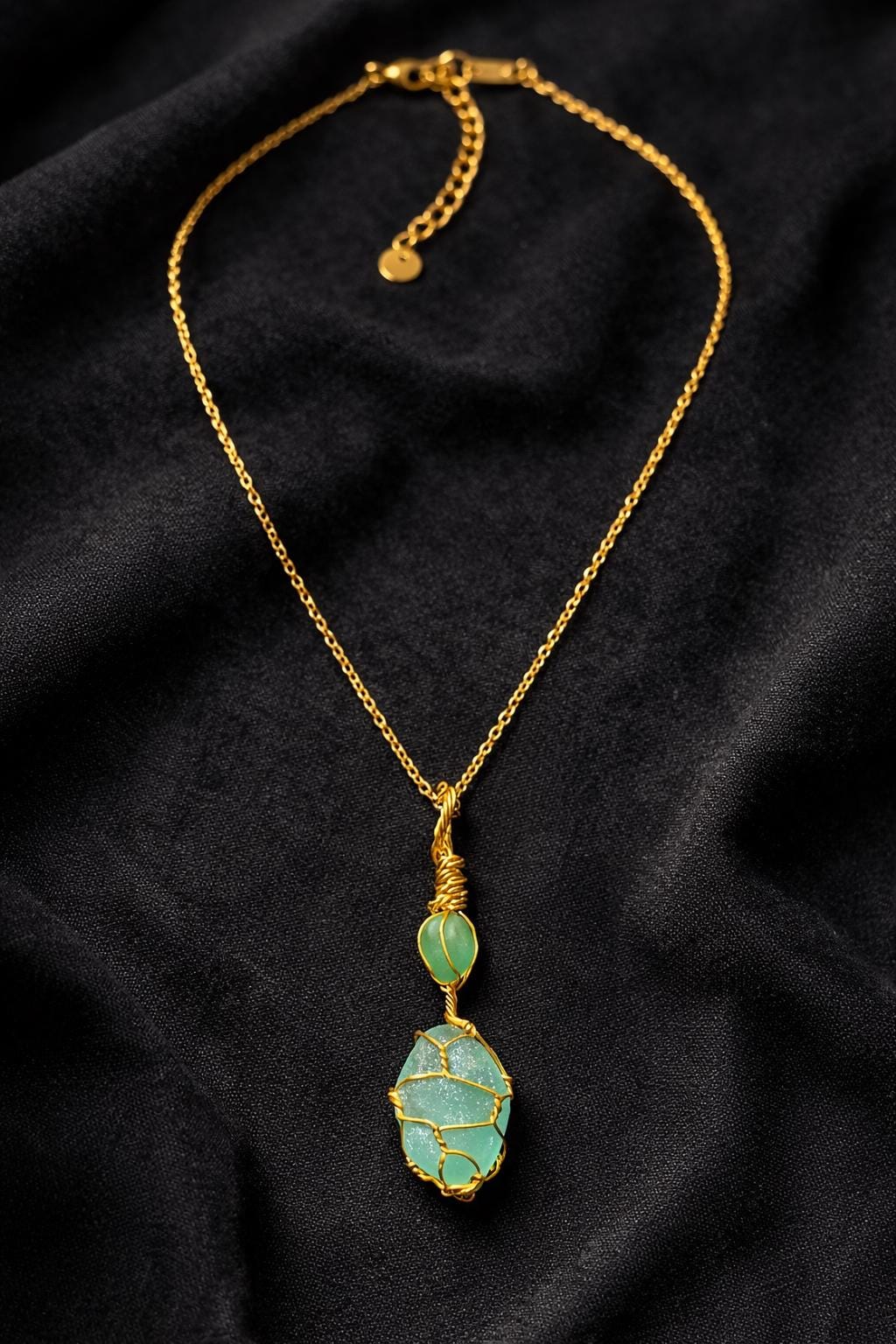 Green Sea Glass Necklace | Wire Wrapped Beach Glass Pendant | Ocean Inspired Jewelry | Ocean Lover Gift | Minimal Gold Necklace