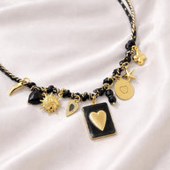Black gold charm necklace heart | Collana charms nera e oro | Collana ciondoli sole stella corno | Charm necklace black gold