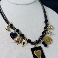 Black gold charm necklace heart | Collana charms nera e oro | Collana ciondoli sole stella corno | Charm necklace black gold