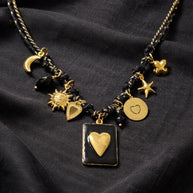 Black gold charm necklace heart | Collana charms nera e oro | Collana ciondoli sole stella corno | Charm necklace black gold