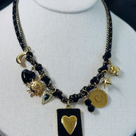 Black gold charm necklace heart | Collana charms nera e oro | Collana ciondoli sole stella corno | Charm necklace black gold