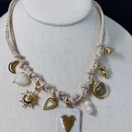 Black gold charm necklace heart | Collana charms panna e oro | Collana ciondoli sole stella luna | Charm necklace ivory gold