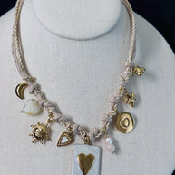 Black gold charm necklace heart | Collana charms panna e oro | Collana ciondoli sole stella luna | Charm necklace ivory gold