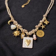 Black gold charm necklace heart | Collana charms panna e oro | Collana ciondoli sole stella luna | Charm necklace ivory gold